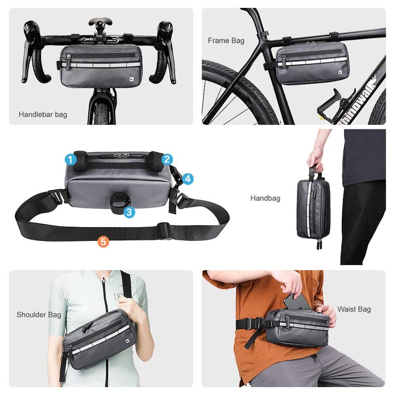 Rhinowalk Bike Bag Waterproof Bike Handlebar Bag,Bike Basket Bicycle Front Bag Shoulder Bag Waist Bag for Sport Bicycle Professional Cycling Accessories-Gray - Image 4
